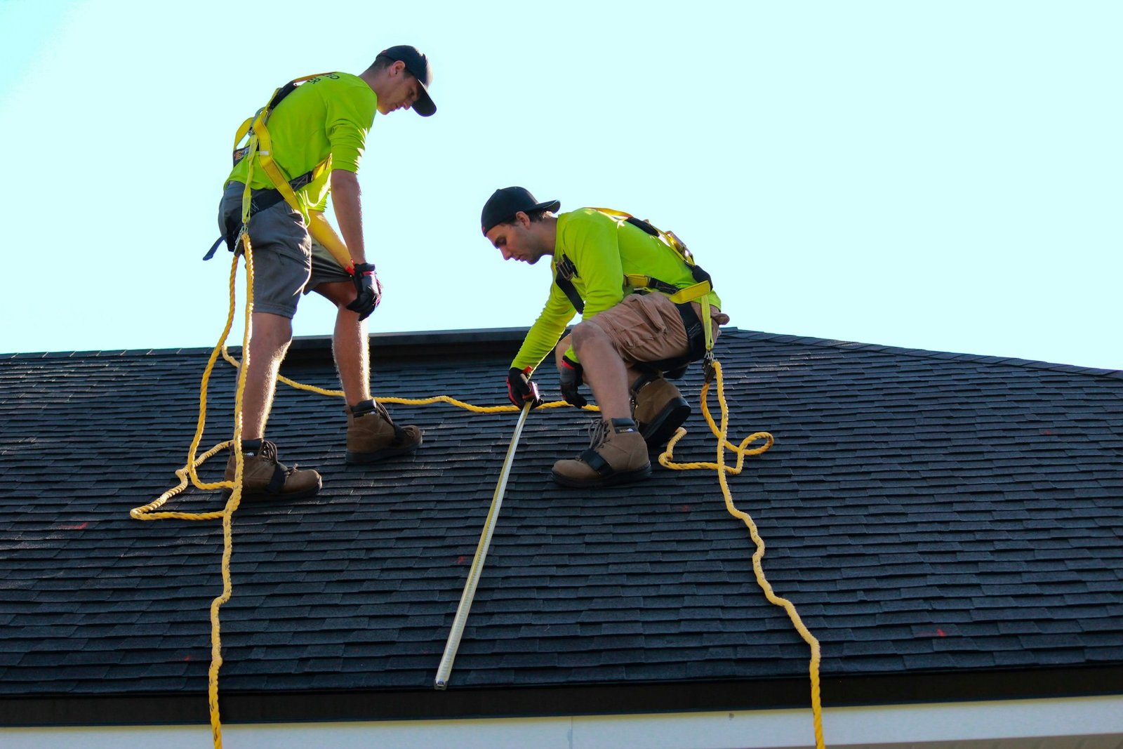 Roofing team working on a roof